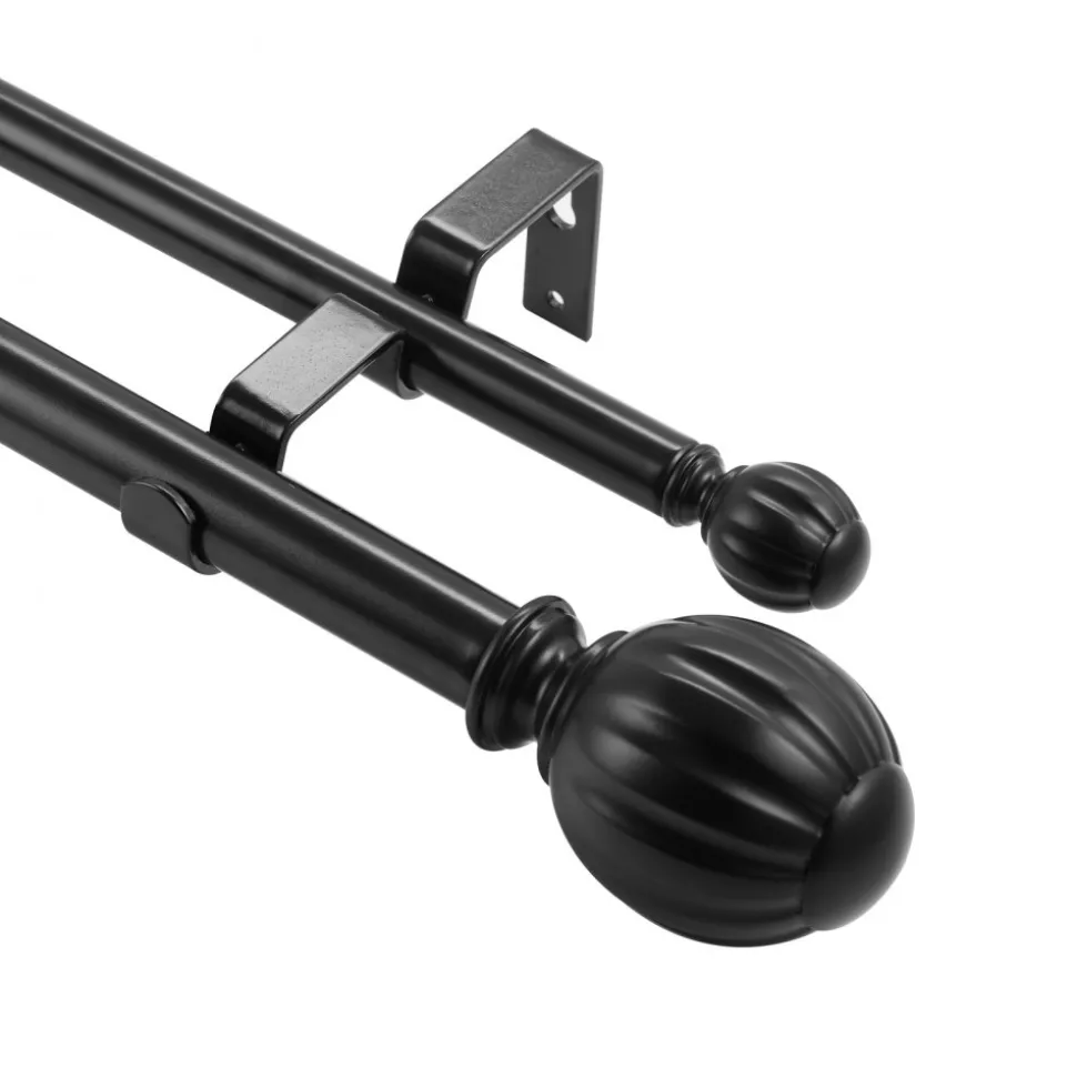 VEVOR Double Rod Curtain Rods, 36-72 inches(3-6ft) Adjustable Length, Black Double Curtain Rods with Round Finials, 1" and 3/4" Diameter, Double Window Drapery Rod for Sheer and Blackout Curtains