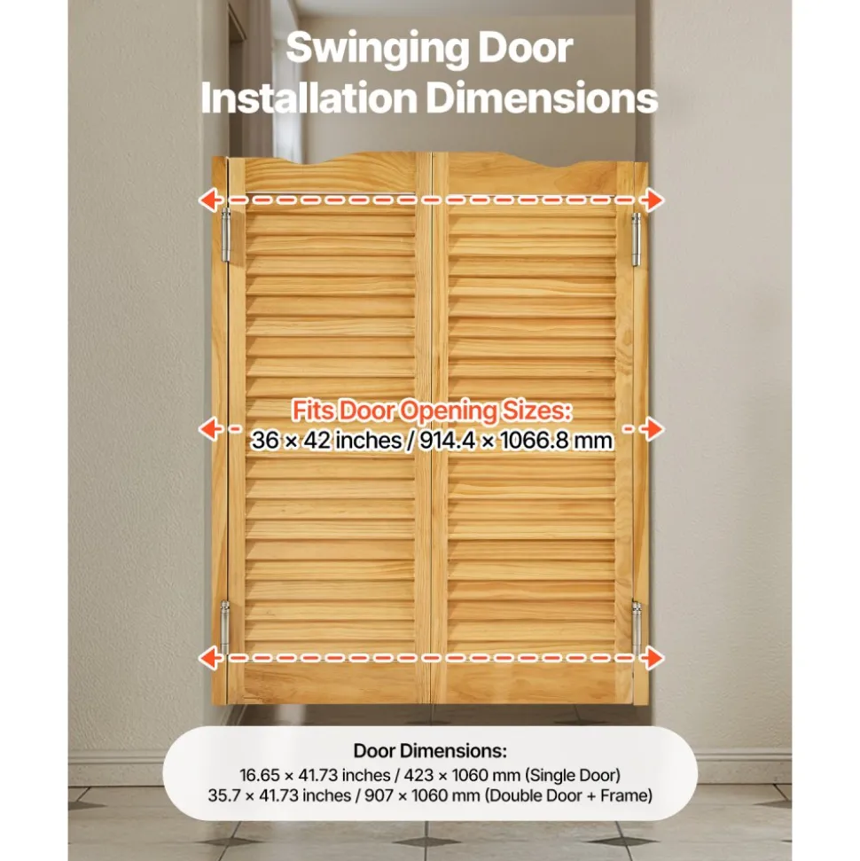 VEVOR Double Saloon Doors, 36"W x 42" H Arched Top Interior Swinging Cafe Doors, Premium Pine Wood, with Hinges & Hardware Kit, Easy to Install, for Hallway Kitchen Bar Pub Entrance, Log Color