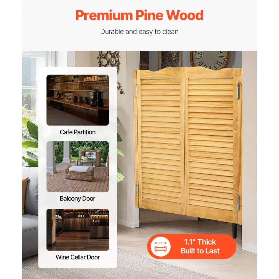 VEVOR Double Saloon Doors, 36"W x 42" H Arched Top Interior Swinging Cafe Doors, Premium Pine Wood, with Hinges & Hardware Kit, Easy to Install, for Hallway Kitchen Bar Pub Entrance, Log Color