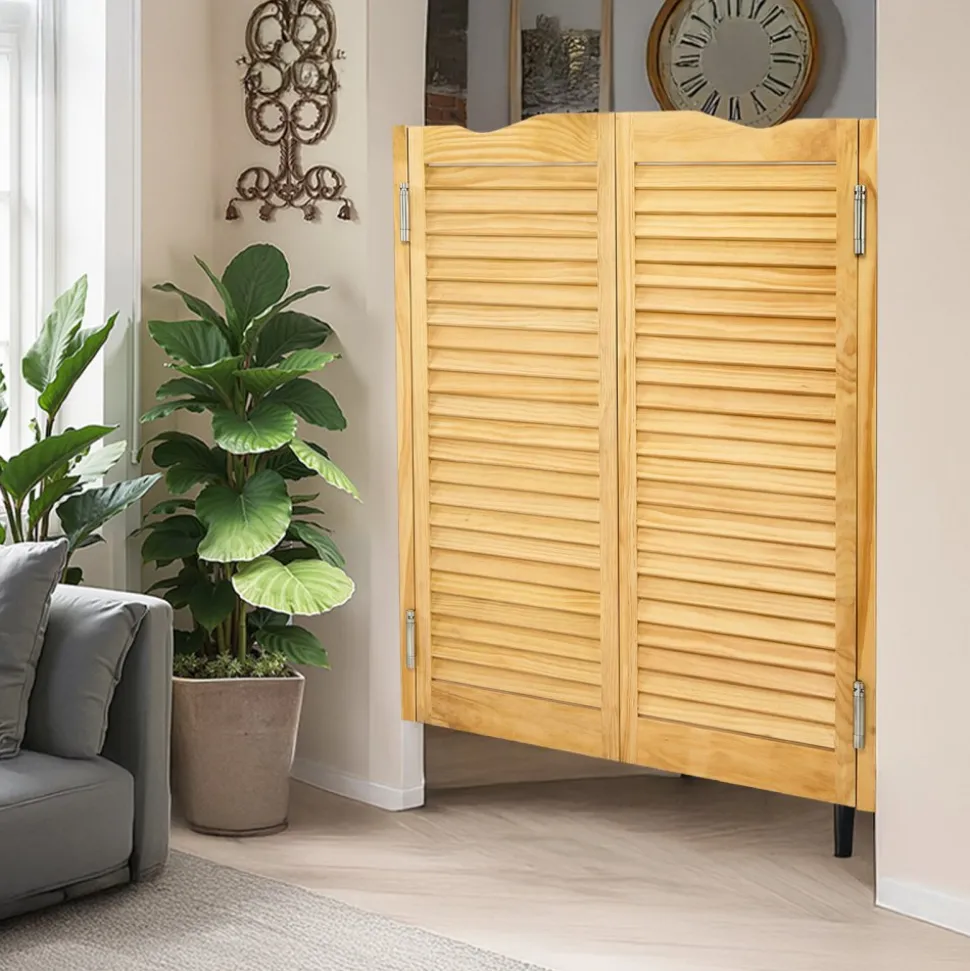 VEVOR Double Saloon Doors, 36"W x 42" H Arched Top Interior Swinging Cafe Doors, Premium Pine Wood, with Hinges & Hardware Kit, Easy to Install, for Hallway Kitchen Bar Pub Entrance, Log Color