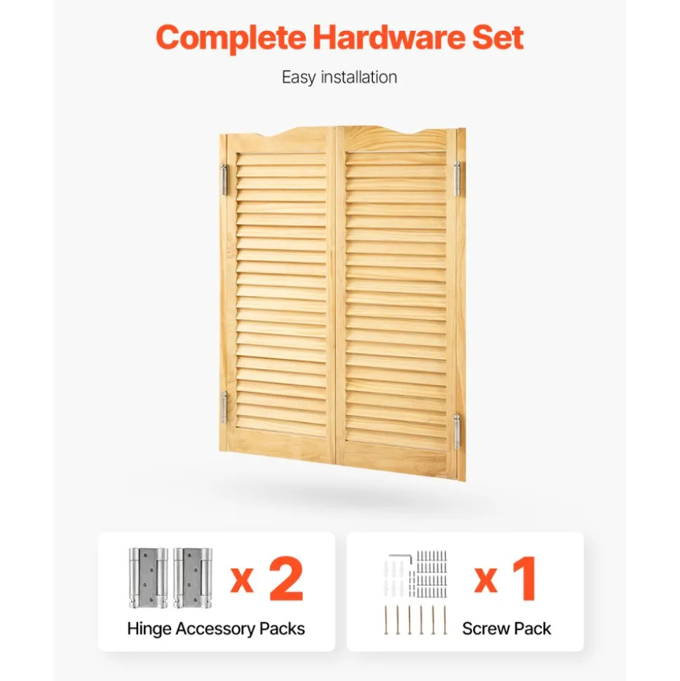 VEVOR Double Saloon Doors, 36"W x 42" H Arched Top Interior Swinging Cafe Doors, Premium Pine Wood, with Hinges & Hardware Kit, Easy to Install, for Hallway Kitchen Bar Pub Entrance, Log Color