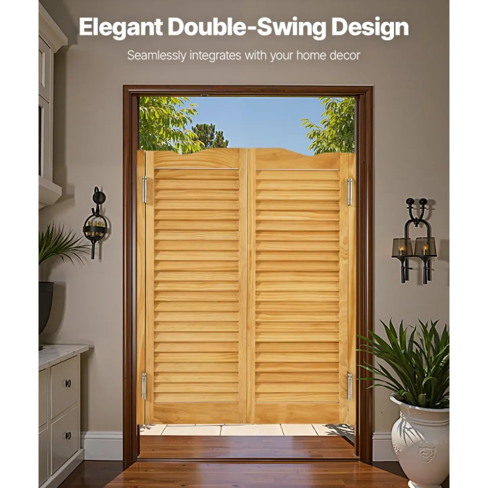 VEVOR Double Saloon Doors, 32"W x 42" H Arched Top Interior Swinging Cafe Doors, Premium Pine Wood, with Hinges & Hardware Kit, Easy to Install, for Hallway Kitchen Bar Pub Entrance, Log Color