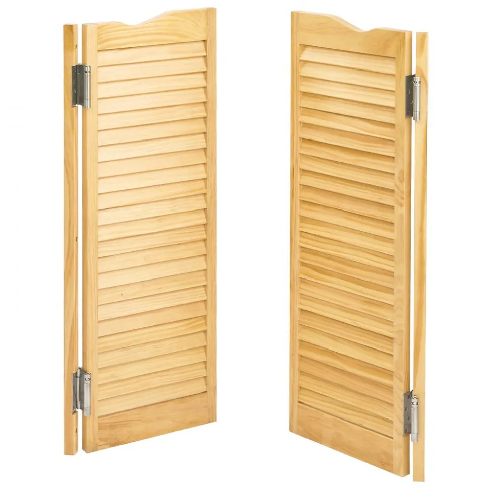 VEVOR Double Saloon Doors, 32"W x 42" H Arched Top Interior Swinging Cafe Doors, Premium Pine Wood, with Hinges & Hardware Kit, Easy to Install, for Hallway Kitchen Bar Pub Entrance, Log Color