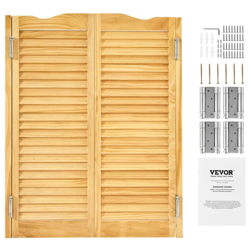 VEVOR Double Saloon Doors, 32"W x 42" H Arched Top Interior Swinging Cafe Doors, Premium Pine Wood, with Hinges & Hardware Kit, Easy to Install, for Hallway Kitchen Bar Pub Entrance, Log Color