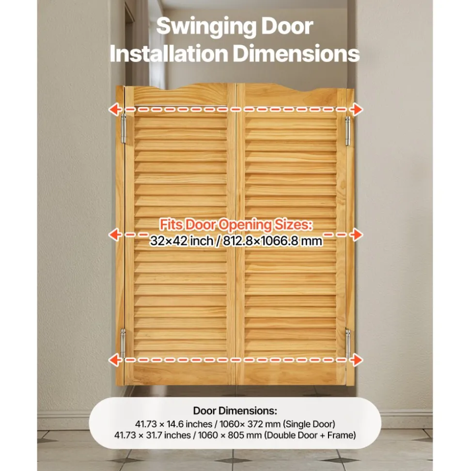 VEVOR Double Saloon Doors, 32"W x 42" H Arched Top Interior Swinging Cafe Doors, Premium Pine Wood, with Hinges & Hardware Kit, Easy to Install, for Hallway Kitchen Bar Pub Entrance, Log Color