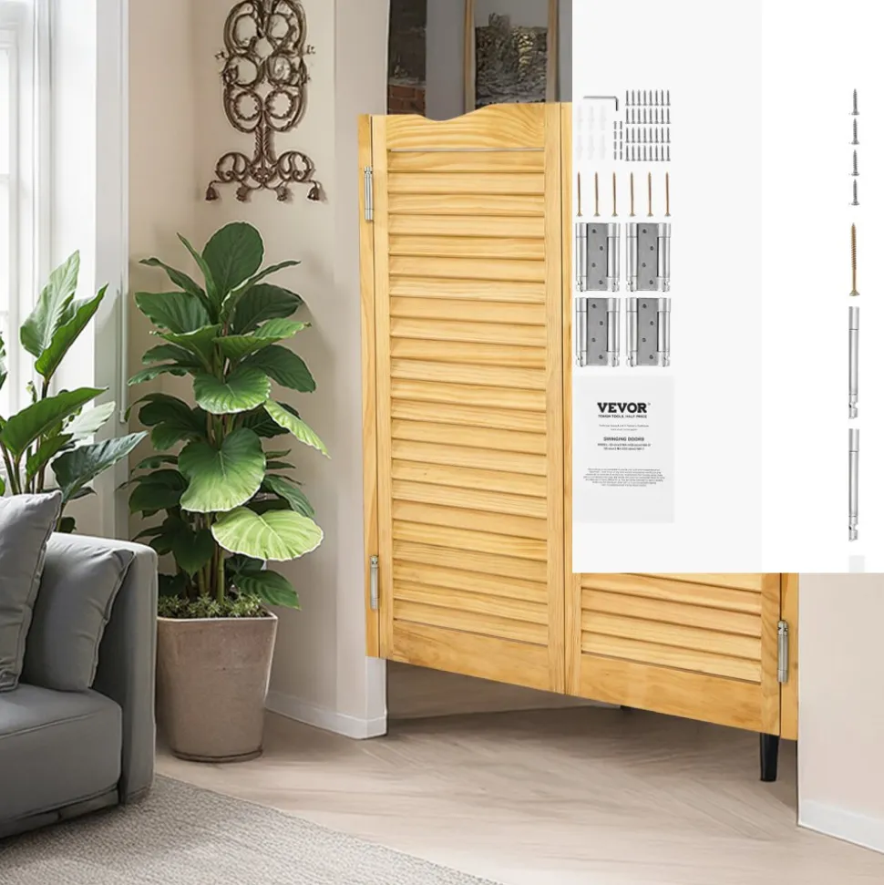 VEVOR Double Saloon Doors, 32"W x 42" H Arched Top Interior Swinging Cafe Doors, Premium Pine Wood, with Hinges & Hardware Kit, Easy to Install, for Hallway Kitchen Bar Pub Entrance, Log Color