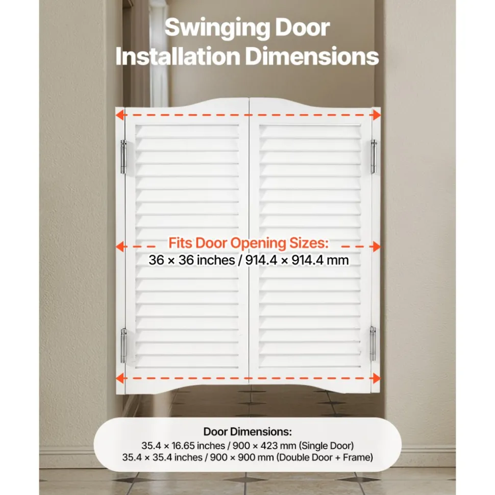 VEVOR Double Saloon Doors, 32"W x 36" H Arched Top Interior Swinging Cafe Doors, Premium Pine Wood, with Hinges & Hardware Kit, Easy to Install, for Hallway Kitchen Bar Pub Entrance, White