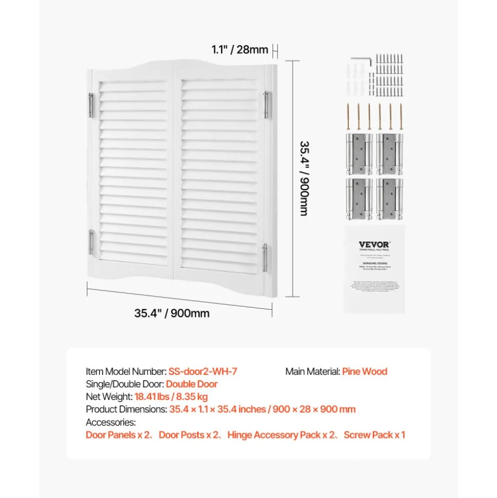 VEVOR Double Saloon Doors, 32"W x 36" H Arched Top Interior Swinging Cafe Doors, Premium Pine Wood, with Hinges & Hardware Kit, Easy to Install, for Hallway Kitchen Bar Pub Entrance, White