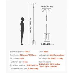 VEVOR Double Shepherds Hooks for Outdoor, 8 Pack 92 Inch Heavy Duty Bird Feeder Pole, 3/4 Inch Thick Garden Hooks for Hanging Hummingbird Feeder, Plant Baskets, Solar Light Lanterns,Wind Chimes