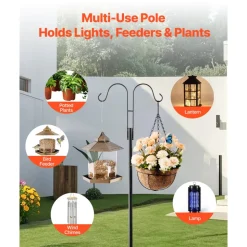 VEVOR Double Shepherds Hooks for Outdoor, 8 Pack 92 Inch Heavy Duty Bird Feeder Pole, 3/4 Inch Thick Garden Hooks for Hanging Hummingbird Feeder, Plant Baskets, Solar Light Lanterns,Wind Chimes