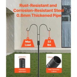 VEVOR Double Shepherds Hooks for Outdoor, 8 Pack 60 Inch Heavy Duty Bird Feeder Pole, 3/4 Inch Thick Garden Hooks for Hanging Hummingbird Feeder, Plant Baskets, Solar Light Lanterns,Wind Chimes