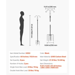 VEVOR Double Shepherds Hooks for Outdoor, 8 Pack 60 Inch Heavy Duty Bird Feeder Pole, 3/4 Inch Thick Garden Hooks for Hanging Hummingbird Feeder, Plant Baskets, Solar Light Lanterns,Wind Chimes