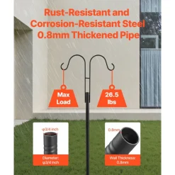 VEVOR Double Shepherds Hooks for Outdoor, 8 Pack 76 Inch Heavy Duty Bird Feeder Pole, 3/4 Inch Thick Garden Hooks for Hanging Hummingbird Feeder, Plant Baskets, Solar Light Lanterns,Wind Chimes
