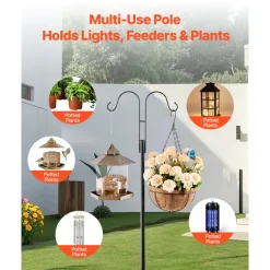 VEVOR Double Shepherds Hooks for Outdoor, 8 Pack 108 Inch Heavy Duty Bird Feeder Pole, 3/4 Inch Thick Garden Hooks for Hanging Hummingbird Feeder, Plant Baskets, Solar Light Lanterns,Wind Chimes