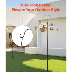 VEVOR Double Shepherds Hooks for Outdoor, 8 Pack 108 Inch Heavy Duty Bird Feeder Pole, 3/4 Inch Thick Garden Hooks for Hanging Hummingbird Feeder, Plant Baskets, Solar Light Lanterns,Wind Chimes