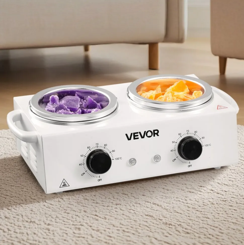 VEVOR Double Wax Warmer, 1200ML Professional Dual Wax Warmer for Hair Removal, 32 ℉ - 212℉ Adjustable Electric Waxing Heater Pot with 50PCS Waxing Sticks for Home Use, Beauty Salon, Spa