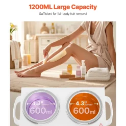VEVOR Double Wax Warmer, 1200ML Professional Dual Wax Warmer for Hair Removal, 32 ℉ - 212℉ Adjustable Electric Waxing Heater Pot with 50PCS Waxing Sticks for Home Use, Beauty Salon, Spa