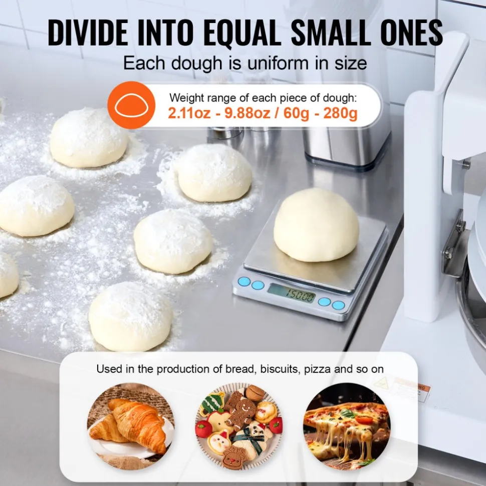 VEVOR Dough Divider Rounder, 18PCS Manual Dough Equal Divider Machine, 2.11oz - 9.88oz Hand Press Dough Cutter with 304 Stainless Steel Tray and Blade, Bread Maker for Bakery, Restaurant, Commercial