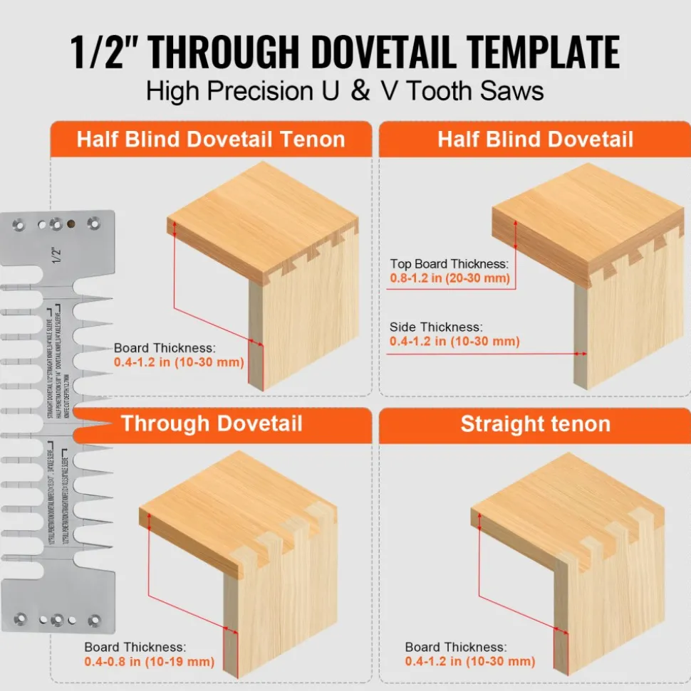 VEVOR Dovetail Jig, 12 in Width, Dove Tailing Router Jigs with 4 Router Bits & 3 Templates, Precise Alignment Dove Tail Jig, Mortise and Tenon Woodworking Tools for Furniture & Wood Cabinet Making