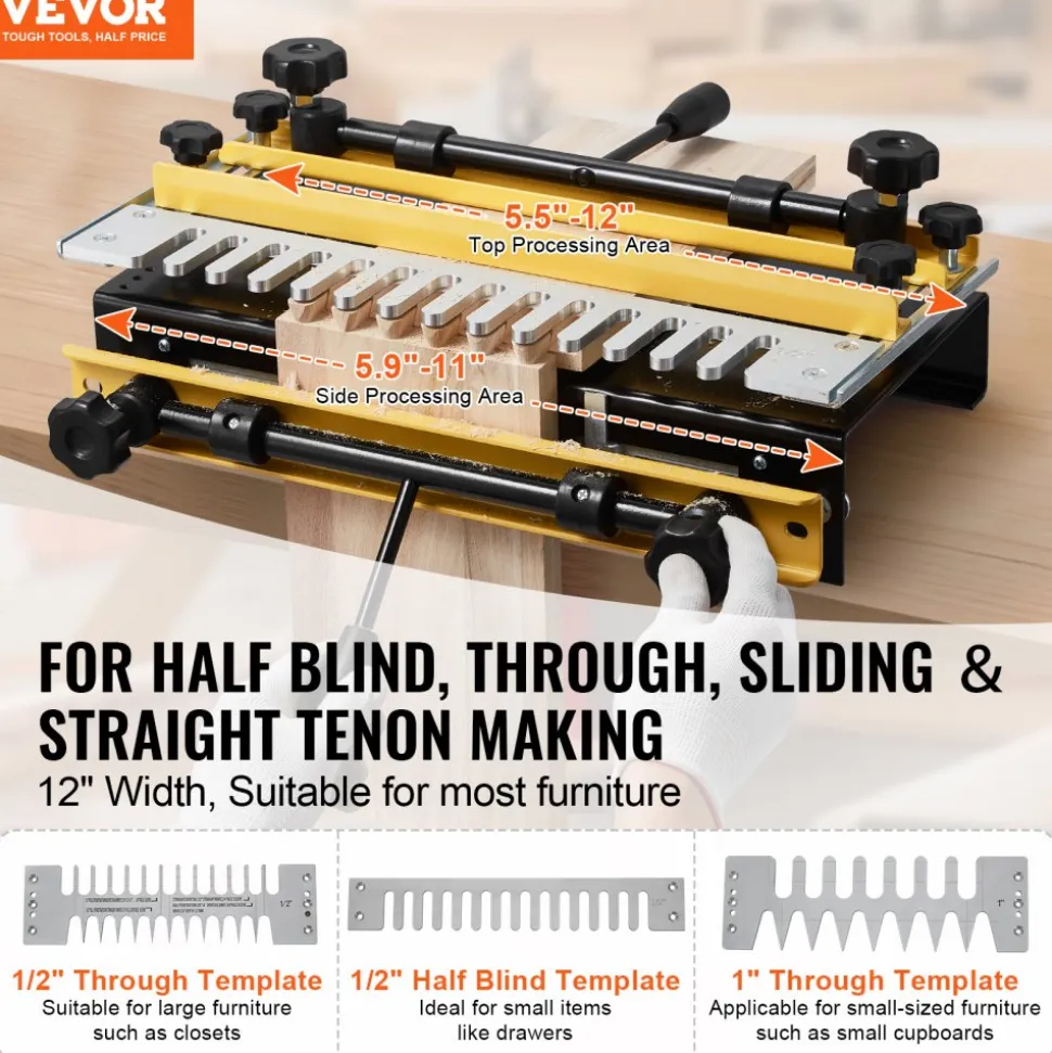 VEVOR Dovetail Jig, 12 in Width, Dove Tailing Router Jigs with 4 Router Bits & 3 Templates, Precise Alignment Dove Tail Jig, Mortise and Tenon Woodworking Tools for Furniture & Wood Cabinet Making