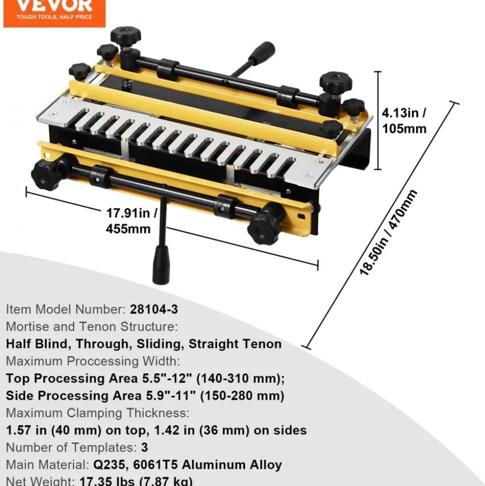 VEVOR Dovetail Jig, 12 in Width, Dove Tailing Router Jigs with 4 Router Bits & 3 Templates, Precise Alignment Dove Tail Jig, Mortise and Tenon Woodworking Tools for Furniture & Wood Cabinet Making