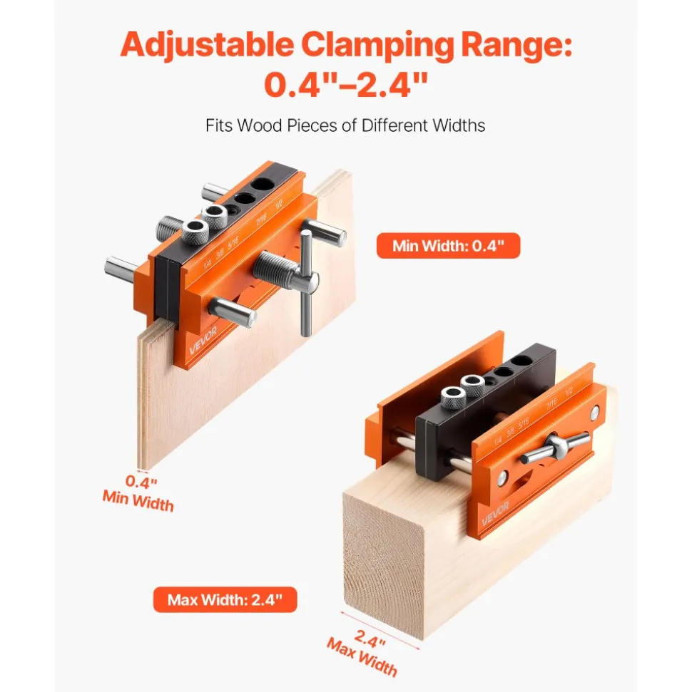 VEVOR Doweling Jig Kit, Self Centering Dowel Drill Jig for Straight Holes, Aluminum Alloy Woodworking Tools with 6 Drill Guide Bushings, Adjustable Width, for Wood Working, Drilling and Marking