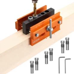 VEVOR Doweling Jig Kit, Self Centering Dowel Drill Jig for Straight Holes, Aluminum Alloy Woodworking Tools with 6 Drill Guide Bushings, Adjustable Width, for Wood Working, Drilling and Marking