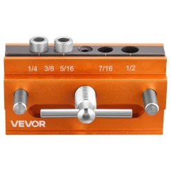 VEVOR Doweling Jig Kit, Self Centering Dowel Drill Jig for Straight Holes, Aluminum Alloy Woodworking Tools with 6 Drill Guide Bushings, Adjustable Width, for Wood Working, Drilling and Marking