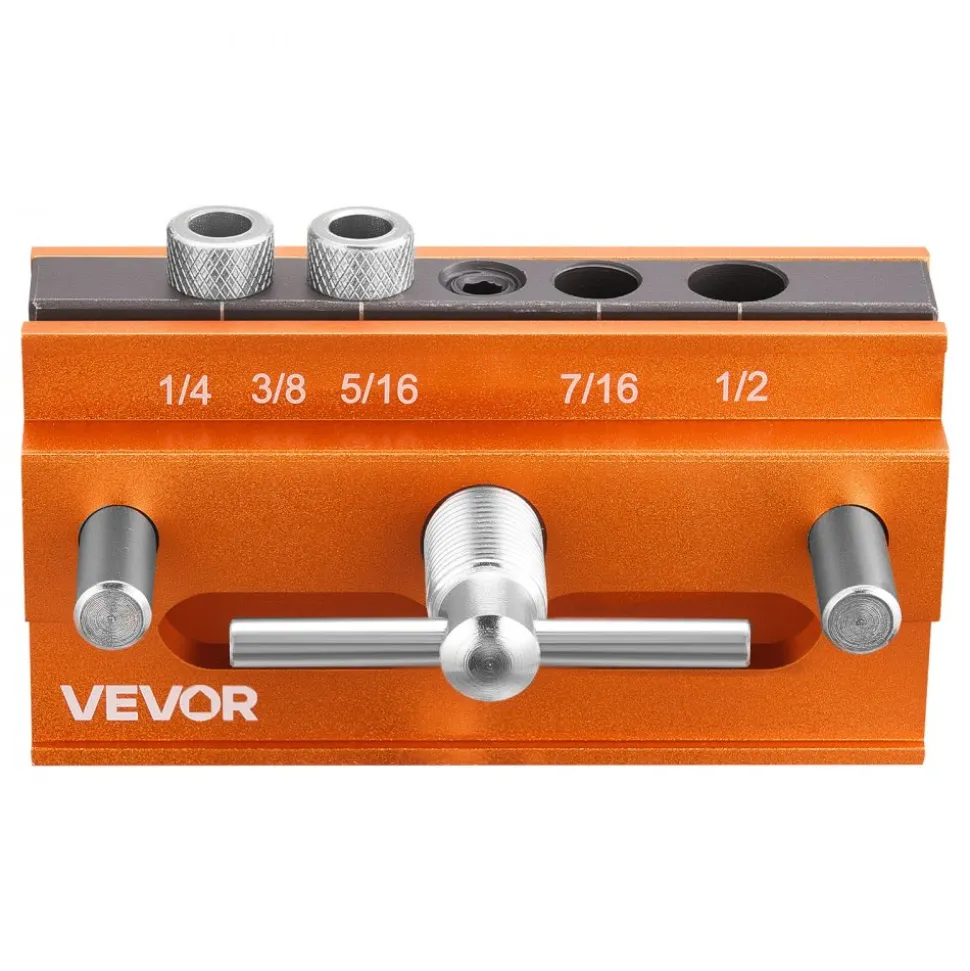 VEVOR Doweling Jig Kit, Self Centering Dowel Drill Jig for Straight Holes, Aluminum Alloy Woodworking Tools with 6 Drill Guide Bushings, Adjustable Width, for Wood Working, Drilling and Marking