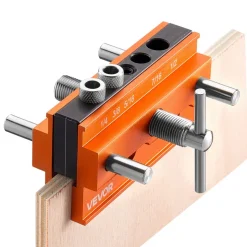 VEVOR Doweling Jig Kit, Self Centering Dowel Drill Jig for Straight Holes, Aluminum Alloy Woodworking Tools with 6 Drill Guide Bushings, Adjustable Width, for Wood Working, Drilling and Marking