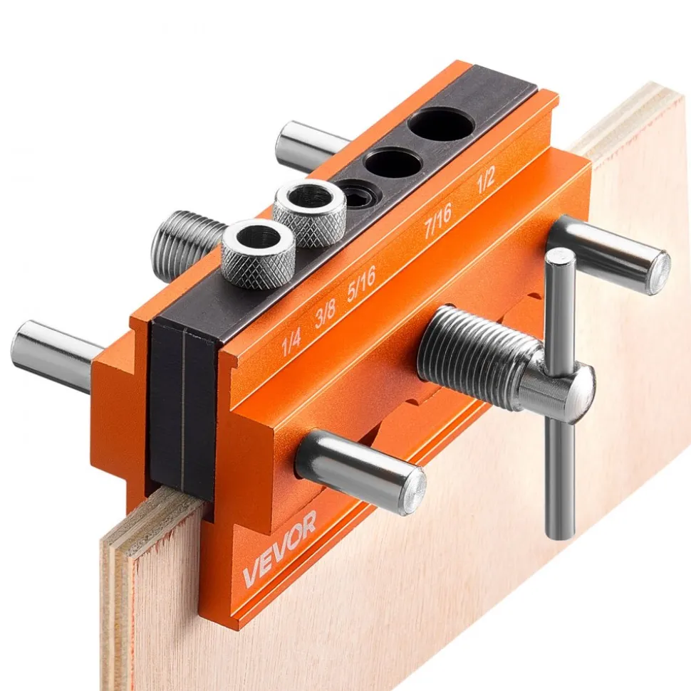 VEVOR Doweling Jig Kit, Self Centering Dowel Drill Jig for Straight Holes, Aluminum Alloy Woodworking Tools with 6 Drill Guide Bushings, Adjustable Width, for Wood Working, Drilling and Marking