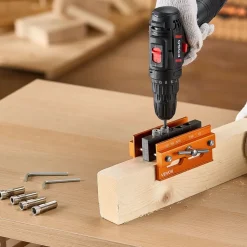 VEVOR Doweling Jig Kit, Self Centering Dowel Drill Jig for Straight Holes, Aluminum Alloy Woodworking Tools with 6 Drill Guide Bushings, Adjustable Width, for Wood Working, Drilling and Marking