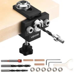 VEVOR Doweling Jig Kit, Self Centering Dowel Drill Jig for Straight Holes, Aluminum Alloy Woodworking Joints Tool with 3 Size Drill Bits 5/16