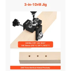 VEVOR Doweling Jig Kit, Self Centering Dowel Drill Jig for Straight Holes, Aluminum Alloy Woodworking Joints Tool with 3 Size Drill Bits 5/16