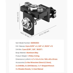 VEVOR Doweling Jig Kit, Self Centering Dowel Drill Jig for Straight Holes, Aluminum Alloy Woodworking Joints Tool with 3 Size Drill Bits 5/16