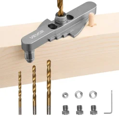 VEVOR Doweling Jig Kit, Self Centering Dowel Drill Jig for Straight Holes, with Drill Bit Set 1/4", 5/16", 3/8" and Drill Bit Stop Collar Set, Aluminum Alloy Woodworking Tools for Drilling, Marking