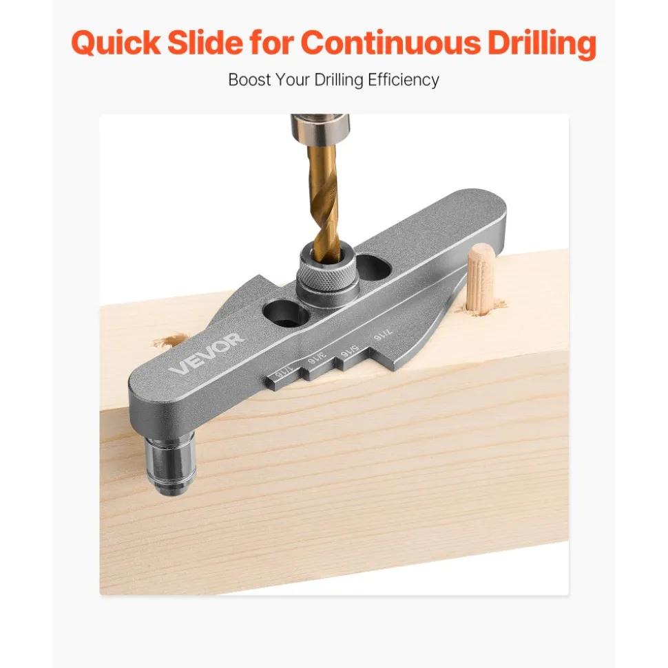 VEVOR Doweling Jig Kit, Self Centering Dowel Drill Jig for Straight Holes, with Drill Bit Set 1/4", 5/16", 3/8" and Drill Bit Stop Collar Set, Aluminum Alloy Woodworking Tools for Drilling, Marking