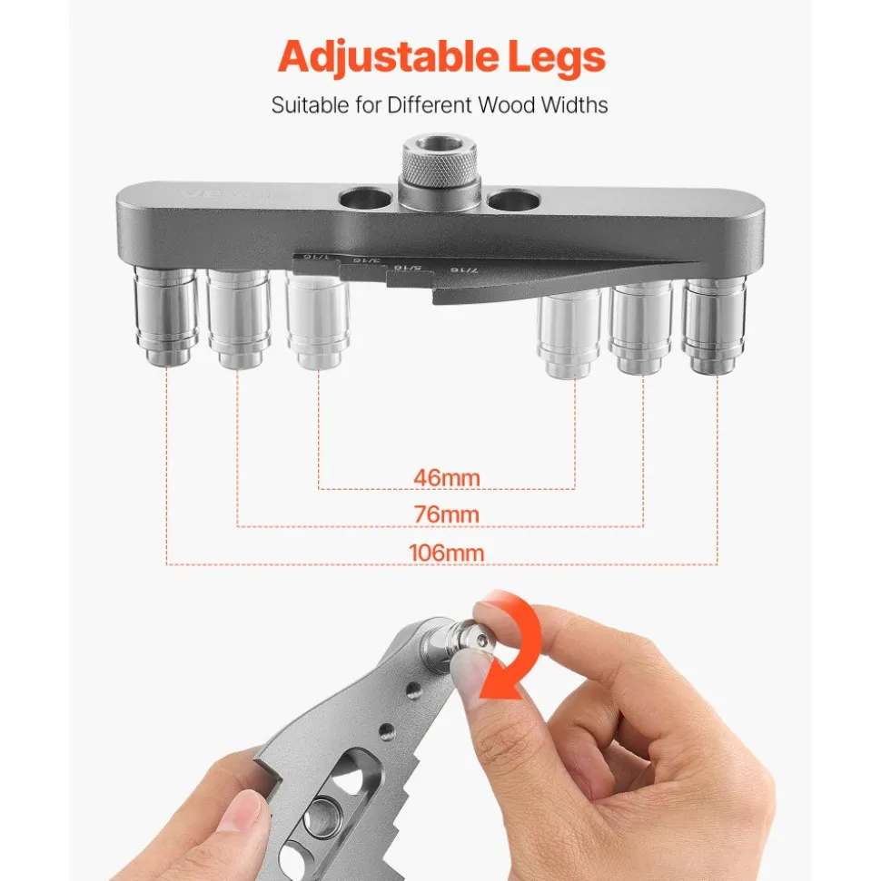 VEVOR Doweling Jig Kit, Self Centering Dowel Drill Jig for Straight Holes, with Drill Bit Set 1/4", 5/16", 3/8" and Drill Bit Stop Collar Set, Aluminum Alloy Woodworking Tools for Drilling, Marking