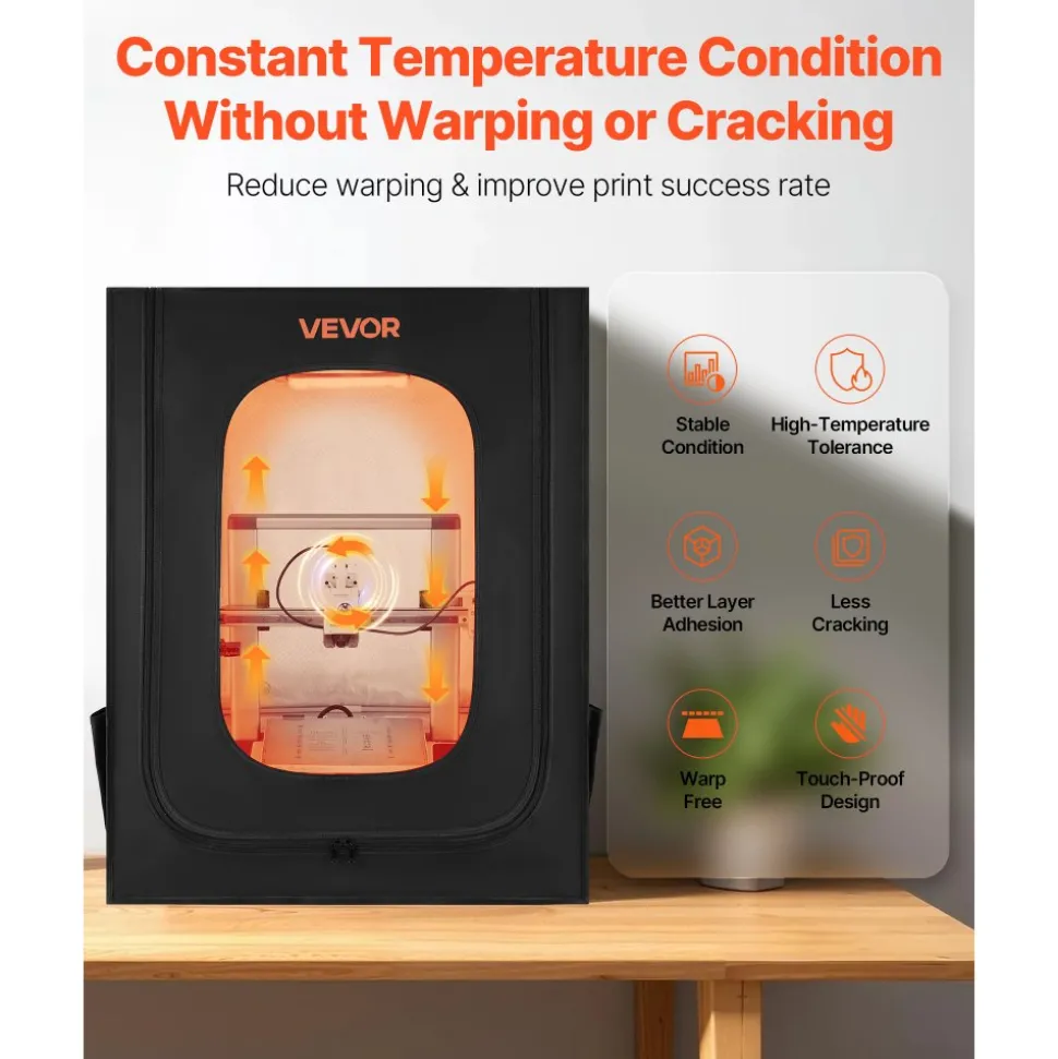 VEVOR 3D Printer Enclosure, Dustproof Waterproof Large Oxford Cloth 3D Printer Tent, Constant Temperature Protective Case with LED Lighting, Compatible with Creality/ELEGOO/Anycubic Popular Models