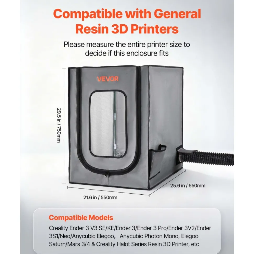 VEVOR 3D Printer Enclosure with Ventilation, Dustproof Waterproof Oxford Cloth Resin 3D Printer Tent, Constant Temperature Protective Case with LED, Compatible with Photon Mono/Mars 3, FDM/LCD Printer
