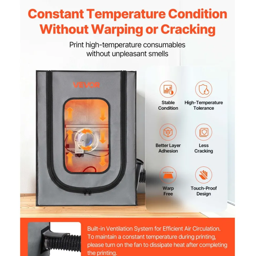 VEVOR 3D Printer Enclosure with Ventilation, Dustproof Waterproof Oxford Cloth Resin 3D Printer Tent, Constant Temperature Protective Case with LED, Compatible with Photon Mono/Mars 3, FDM/LCD Printer