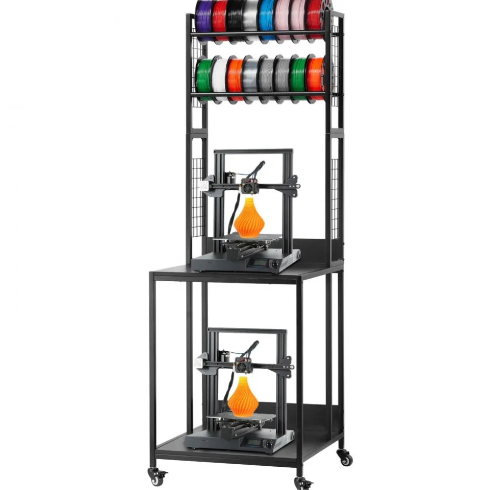 VEVOR 3D Printer Filament Storage Rack, 4-Tier 3D Printer Stand with Filament Storage, Spools Holder Racks Cart with Wheels, Filaments Organzied for 3D Printing Station, Office, Workshop (Shelf Only)