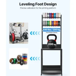 VEVOR 3D Printer Filament Storage Rack, 4-Tier 3D Printer Stand with Filament Storage, Spools Holder Racks Cart with Wheels, Filaments Organzied for 3D Printing Station, Office, Workshop (Shelf Only)