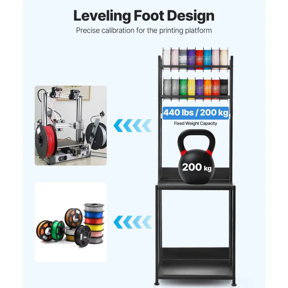 VEVOR 3D Printer Filament Storage Rack, 4-Tier 3D Printer Stand with Filament Storage, Spools Holder Racks Cart with Wheels, Filaments Organzied for 3D Printing Station, Office, Workshop (Shelf Only)