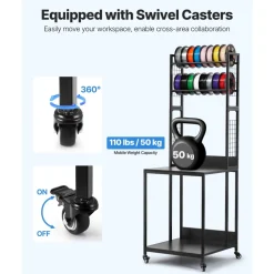 VEVOR 3D Printer Filament Storage Rack, 4-Tier 3D Printer Stand with Filament Storage, Spools Holder Racks Cart with Wheels, Filaments Organzied for 3D Printing Station, Office, Workshop (Shelf Only)
