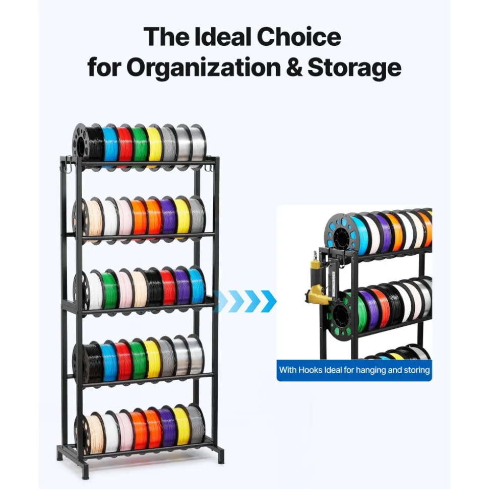 VEVOR 3D Printer Filament Storage Rack, 5 Tier Heavy Duty Storage Shelves for 3D Printing Filaments, Filament Spool Holders Racks for 3D Printing Studio, Home Studio, Office, Workshop (Shelf Only)