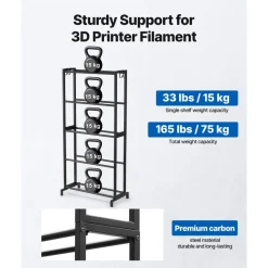 VEVOR 3D Printer Filament Storage Rack, 5 Tier Heavy Duty Storage Shelves for 3D Printing Filaments, Filament Spool Holders Racks for 3D Printing Studio, Home Studio, Office, Workshop (Shelf Only)