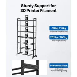 VEVOR 3D Printer Filament Storage Rack, 3-Tier 3D Printer Stand with Filament Storage, Spools Holder Racks Cart with Wheels, Filaments Organzied for 3D Printing Station, Office, Workshop (Shelf Only)