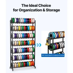 VEVOR 3D Printer Filament Storage Rack, 7 Tier Heavy Duty Storage Shelves for 3D Printing Filaments, Filament Spool Holders Racks for 3D Printing Studio, Home Studio, Office, Workshop (Shelf Only)