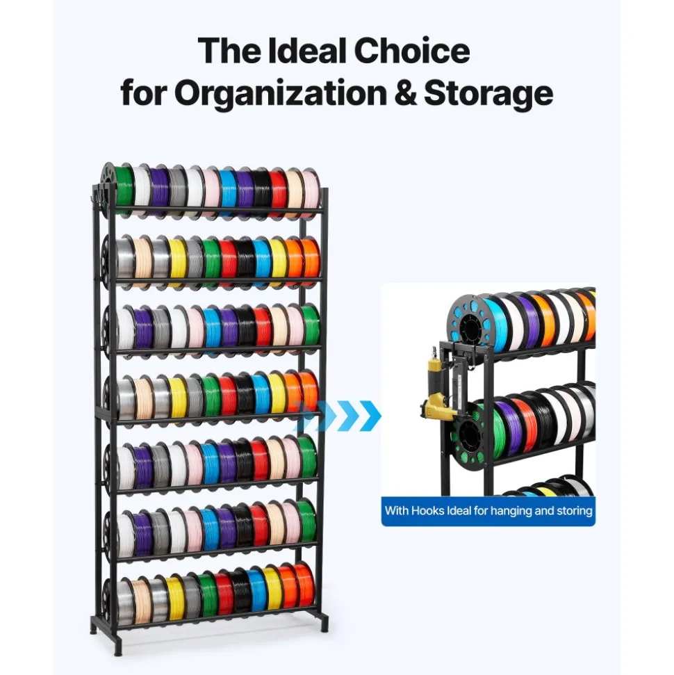 VEVOR 3D Printer Filament Storage Rack, 7 Tier Heavy Duty Storage Shelves for 3D Printing Filaments, Filament Spool Holders Racks for 3D Printing Studio, Home Studio, Office, Workshop (Shelf Only)